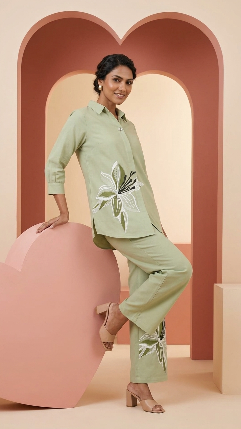 Women's Sage Green Straight-Leg Co-Ord Set