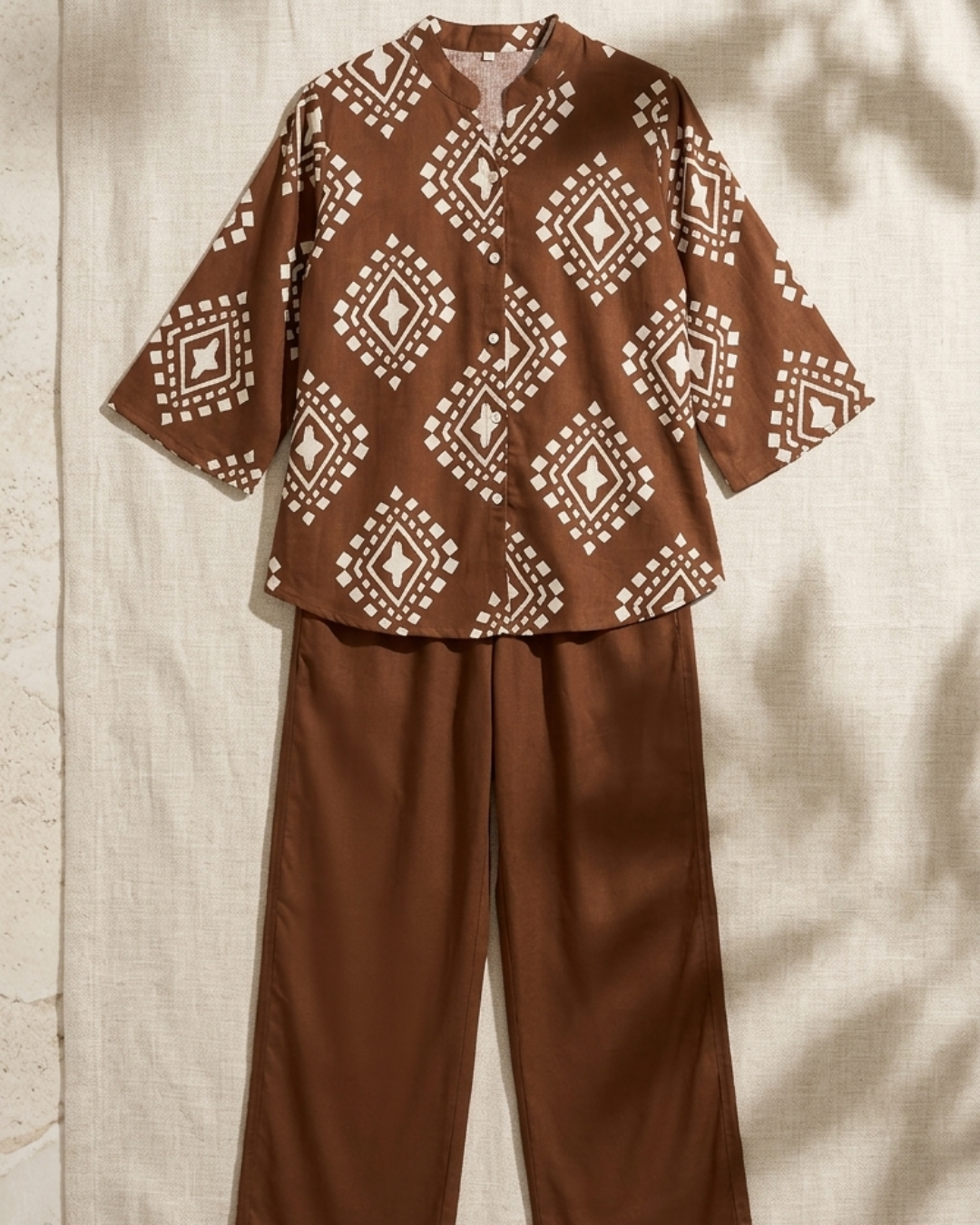 Geometric Print Cotton Shirt & Pant Co-ord Set