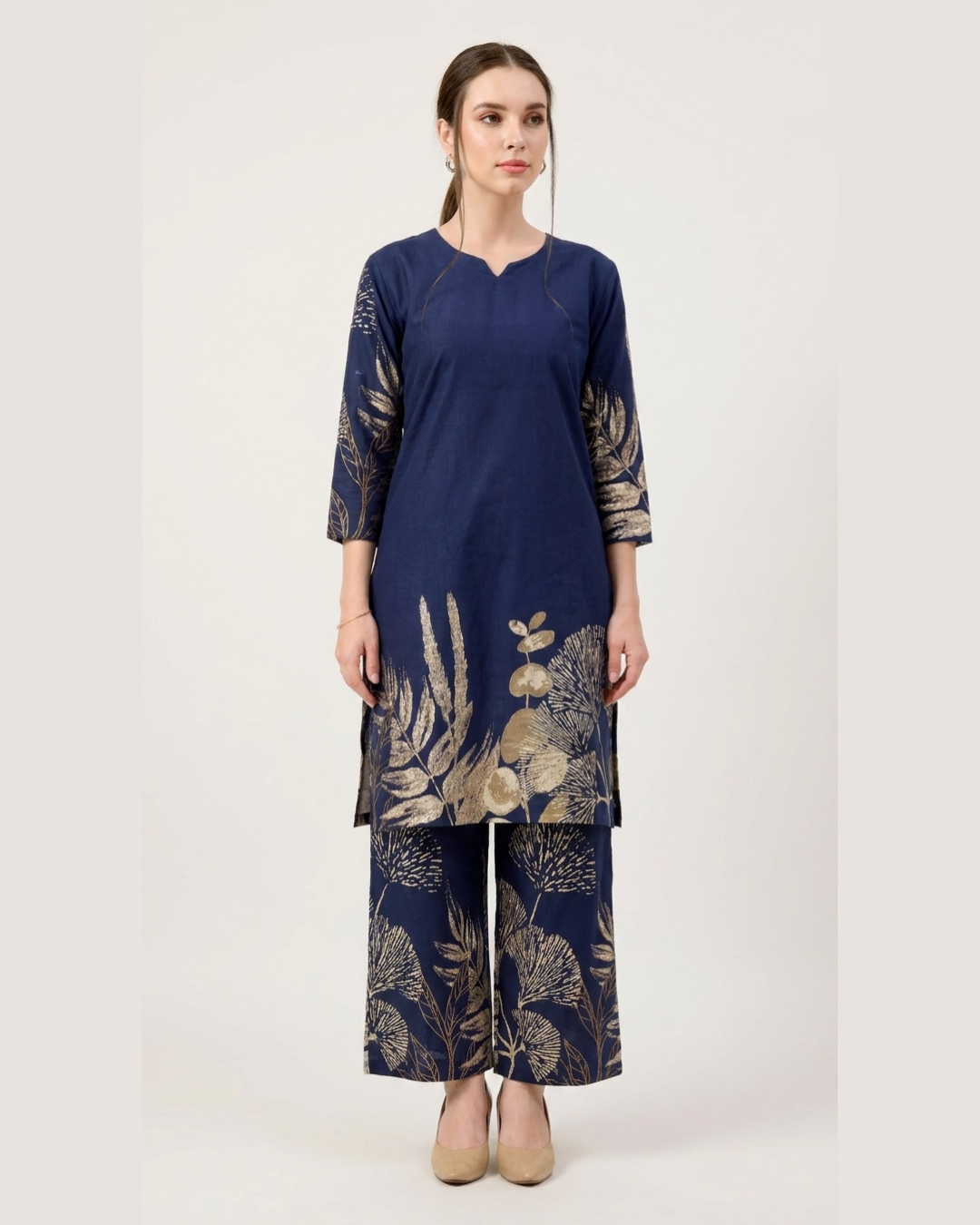 Botanical Print Cotton Kurta Pant Set