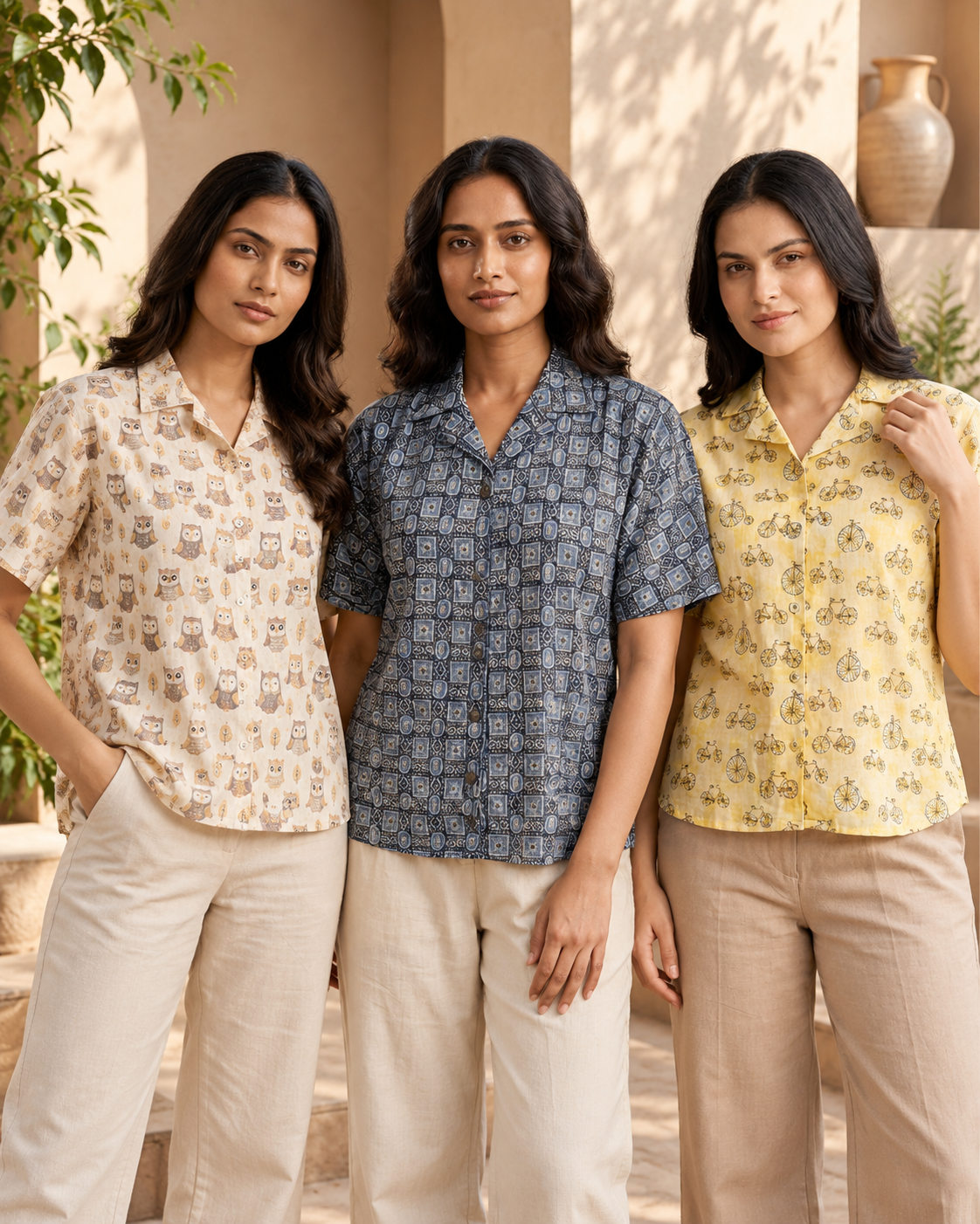 Printed Casual Women’s Shirt Collection – Yellow, Ivory & Blue