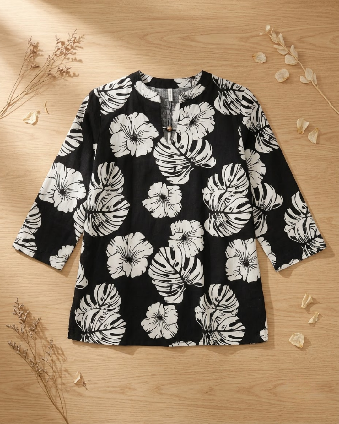 Black Floral Print Top