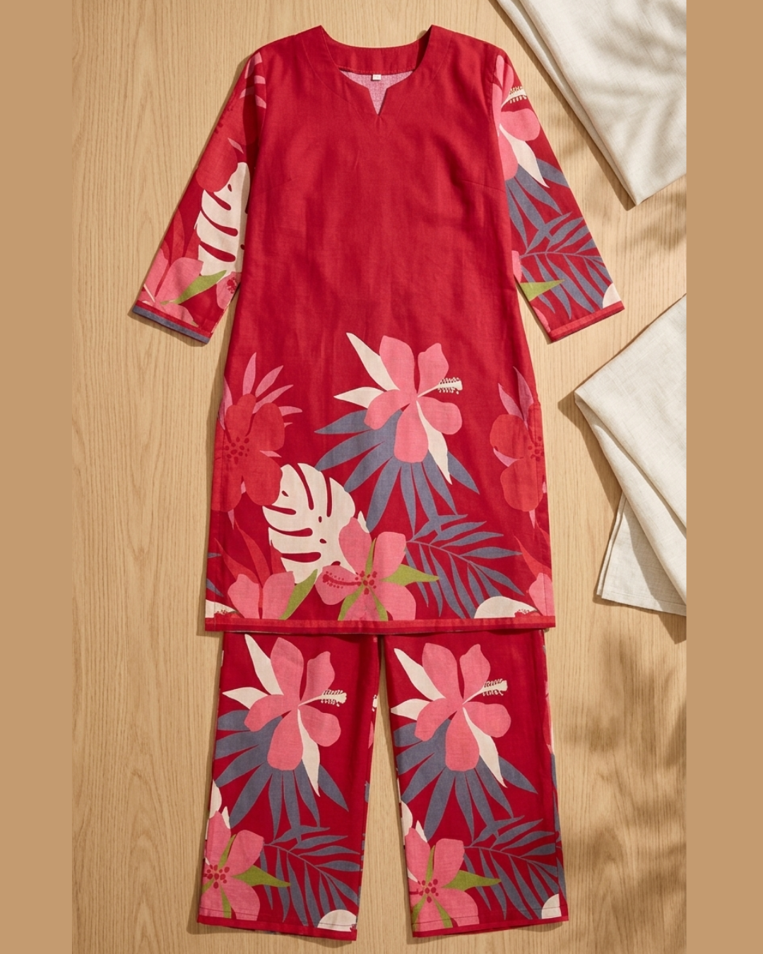 Floral Print Cotton Kurta Pant Set