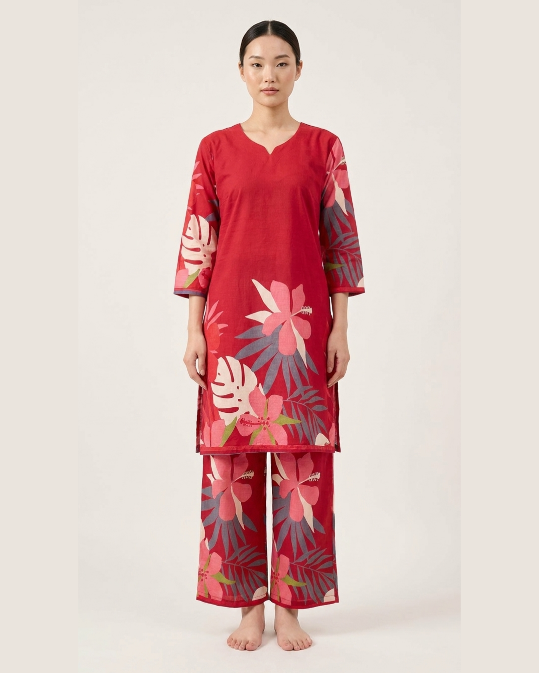 Floral Print Cotton Kurta Pant Set
