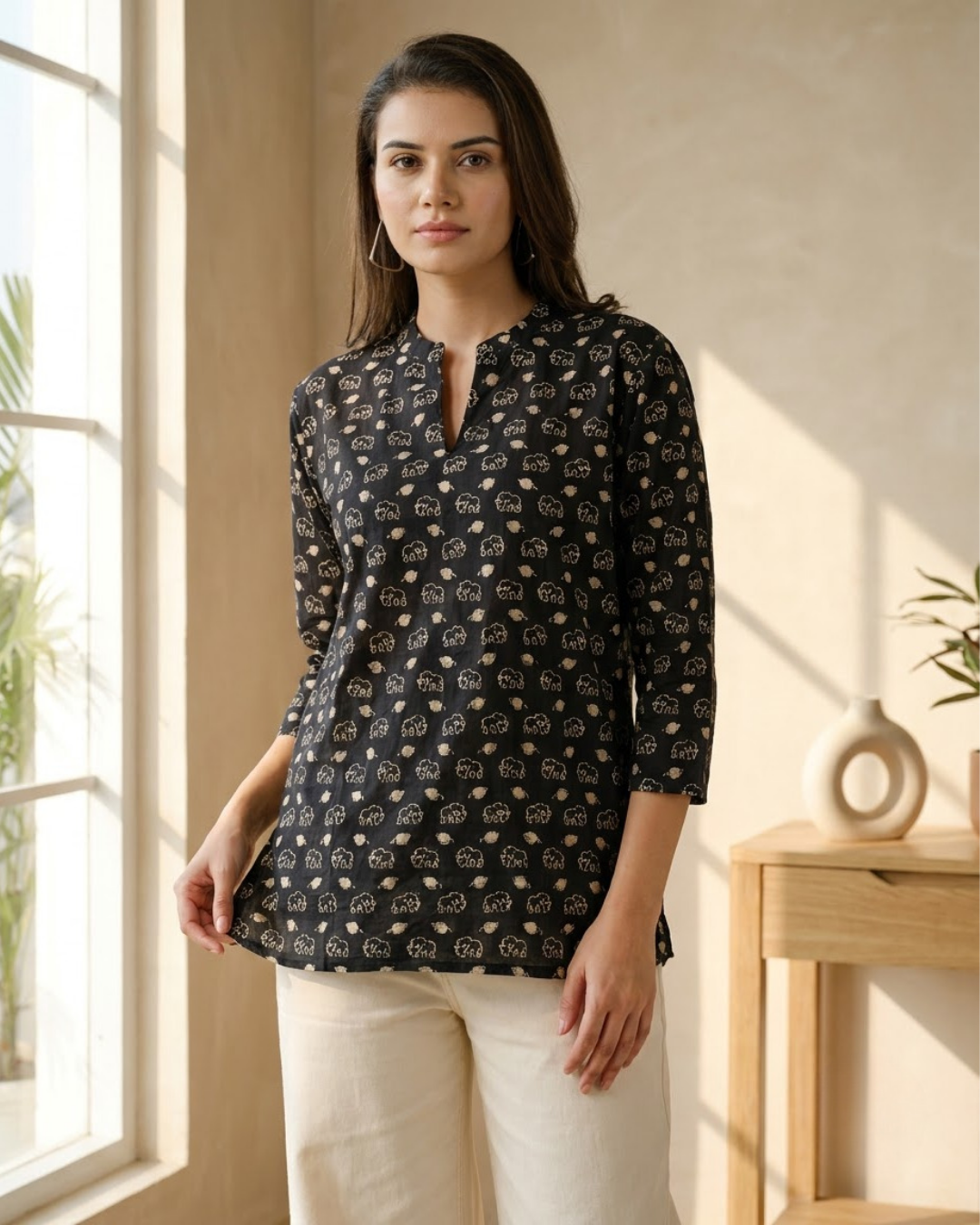 Black Elephant Motif Kurta