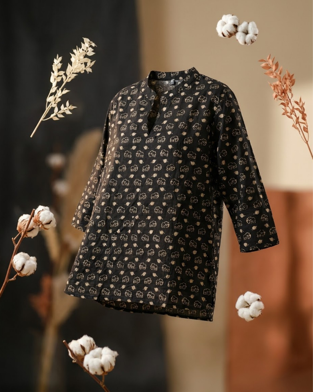 Black Elephant Motif Kurta