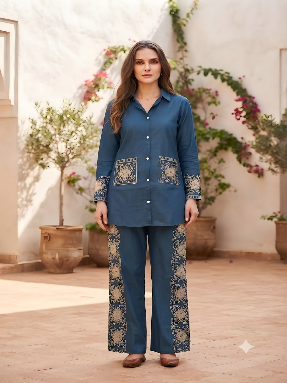 Women’s Indigo Embroidered Co-Ord Set