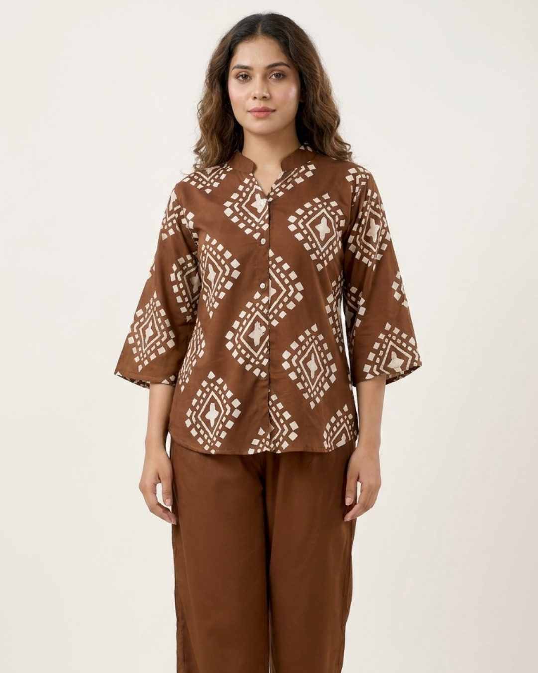 Geometric Print Cotton Shirt & Pant Co-ord Set