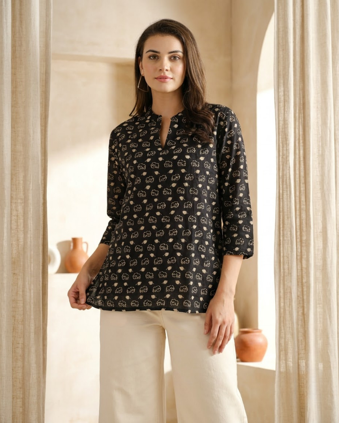 Black Elephant Motif Kurta