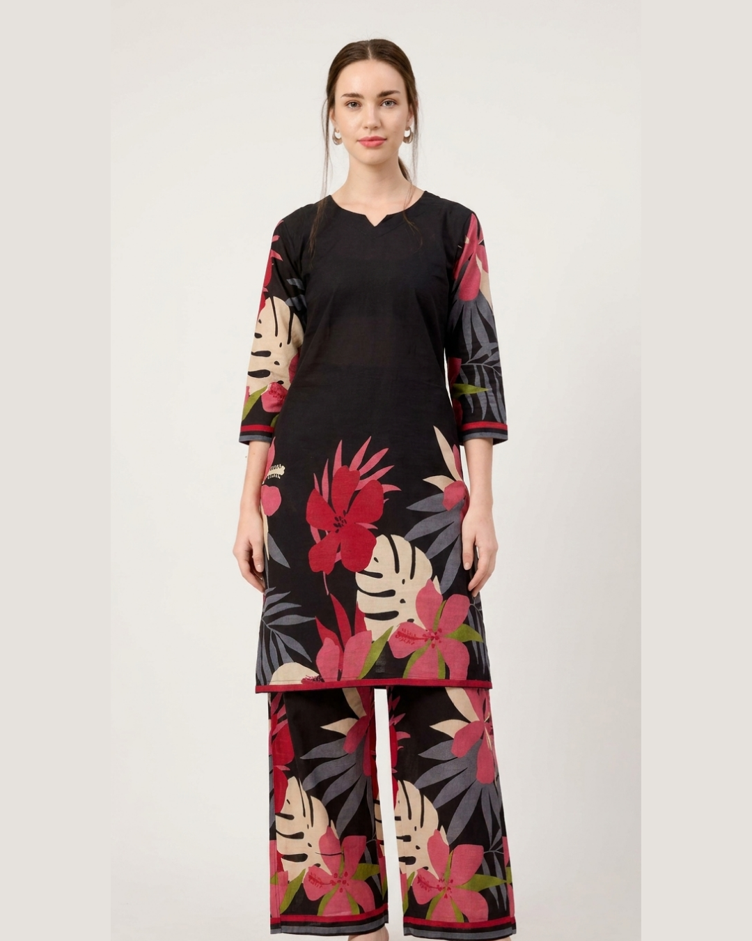 Floral Print Cotton Kurta Pant Set
