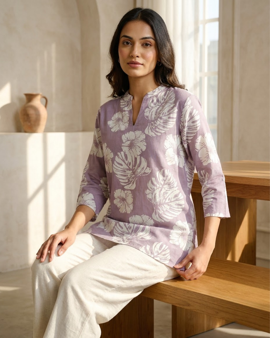 Light Purple Floral Print Tunic