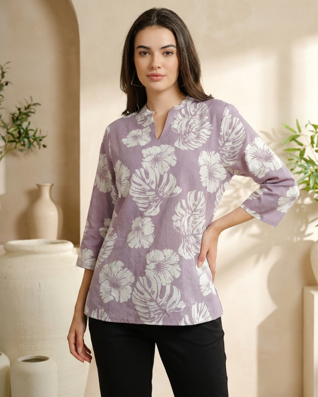 Light Purple Floral Print Tunic