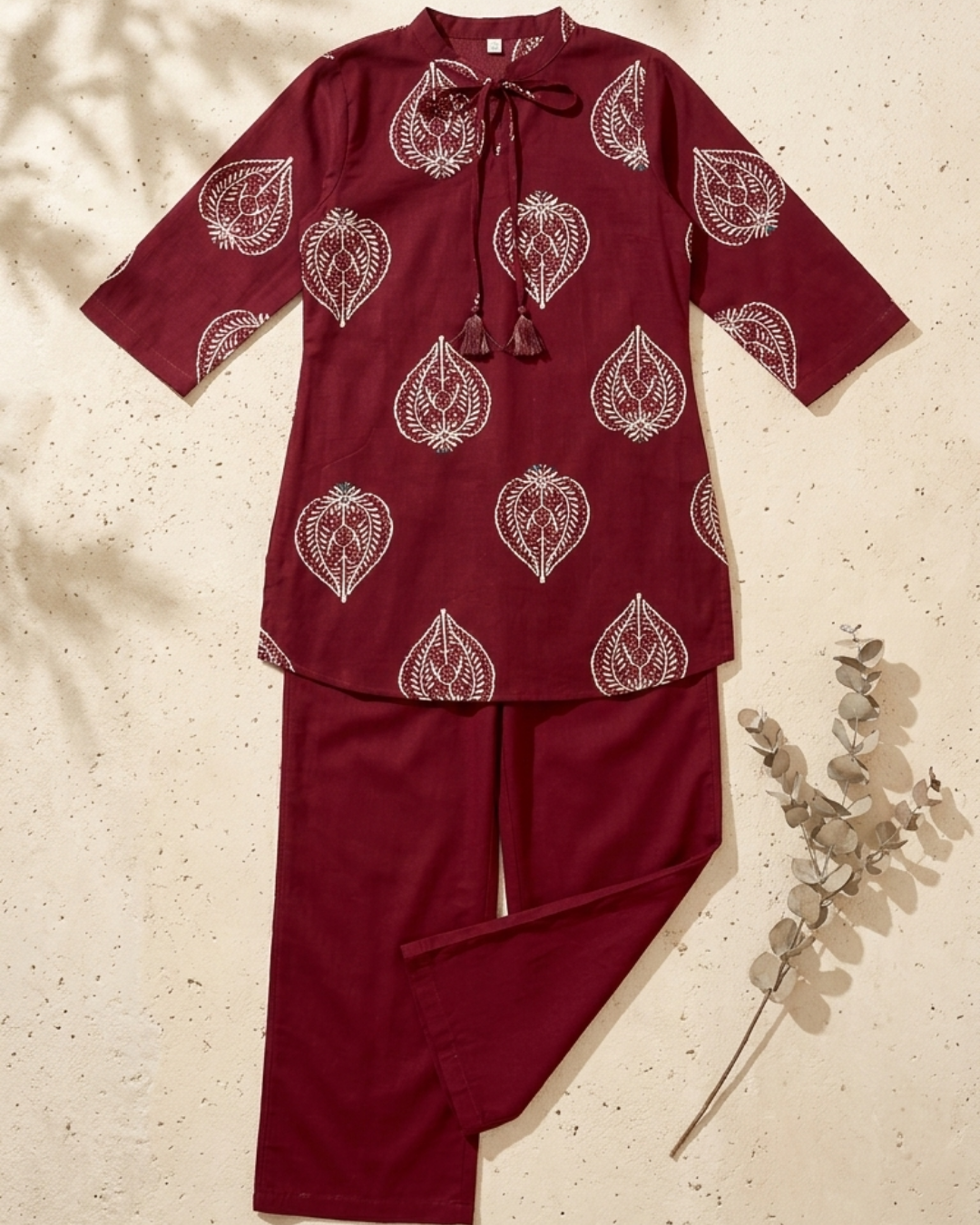 Leaf Print Cotton Kurta Pant Set