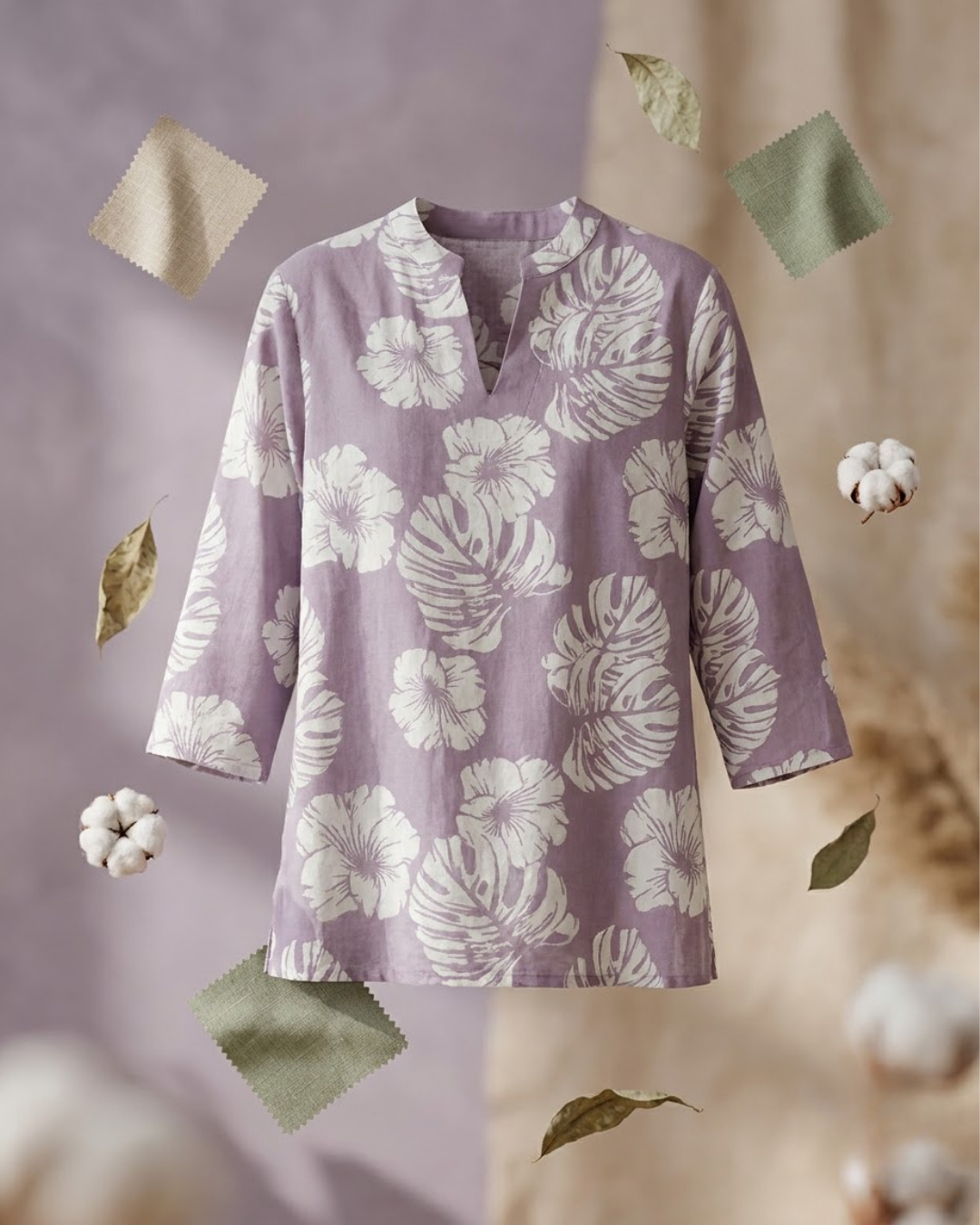 Light Purple Floral Print Tunic