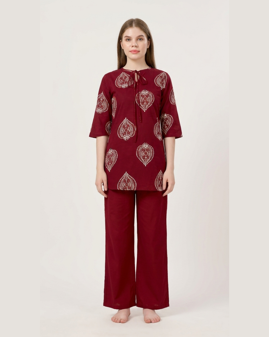 Leaf Print Cotton Kurta Pant Set