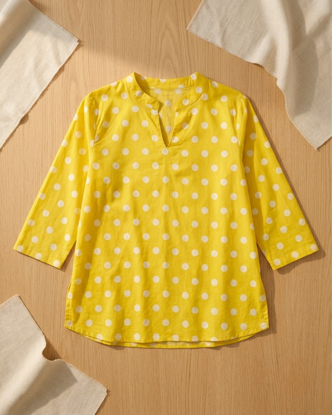 Yellow Polka Dot Notch Neck Top
