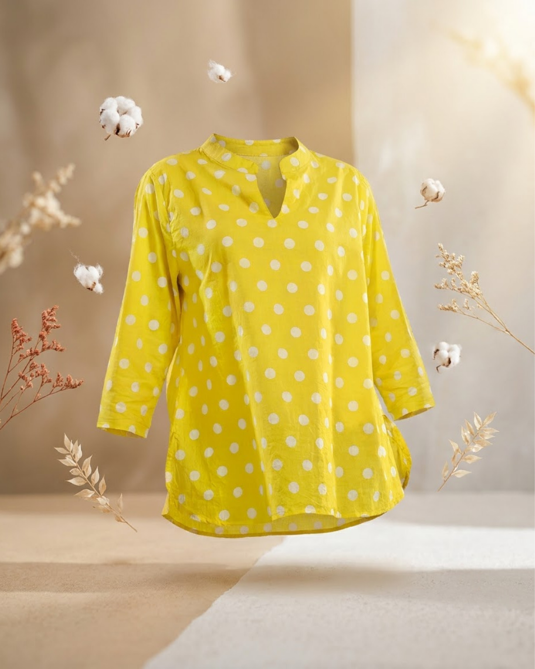 Yellow Polka Dot Notch Neck Top