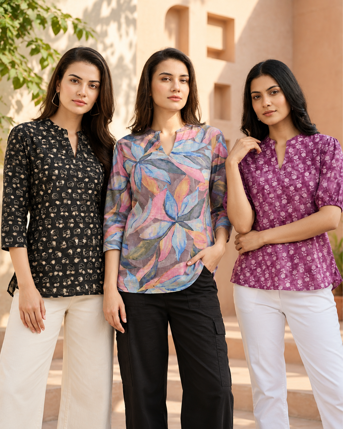 Floral Print Women’s Kurti Collection – Black, Multicolor & Purple