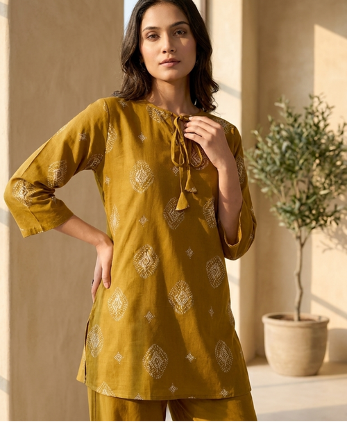 Bandhani Print Cotton Kurta Pant Set