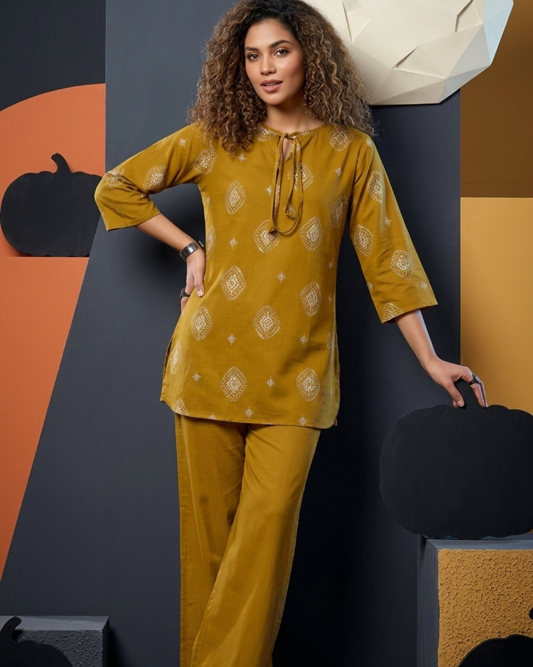 Bandhani Print Cotton Kurta Pant Set
