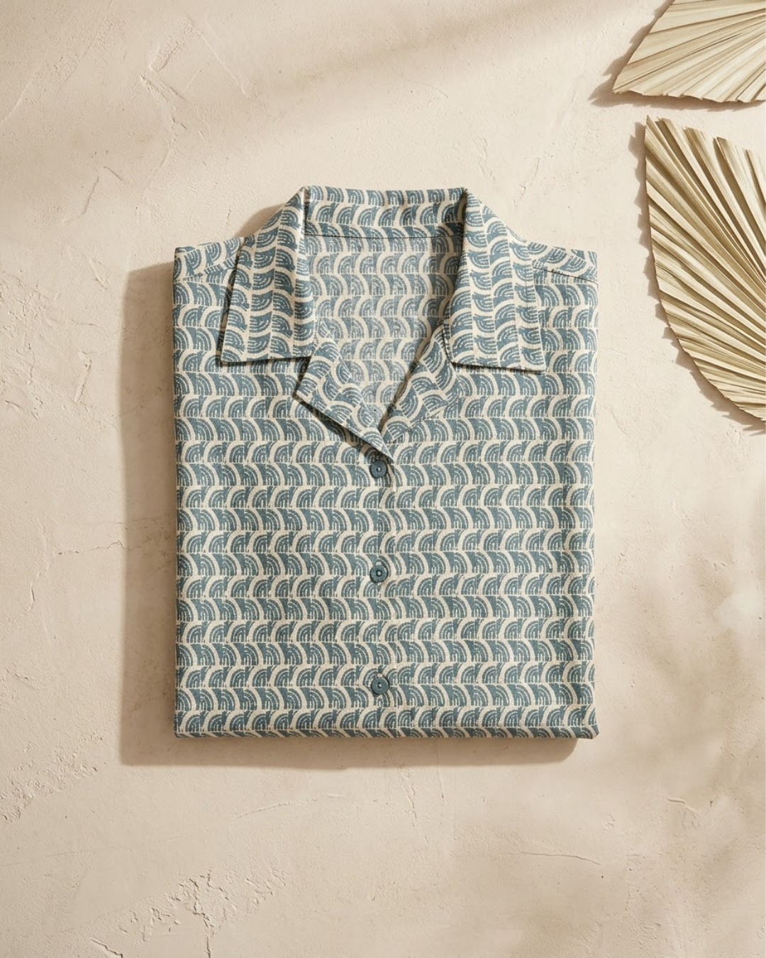 Blue Geometric Wave Print Shirt
