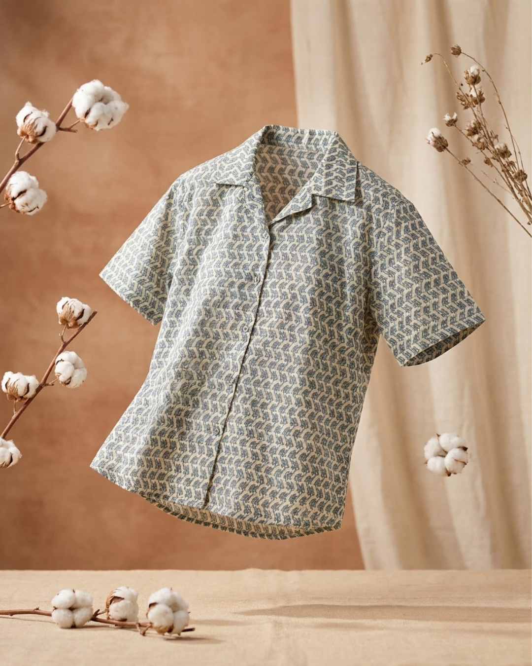 Blue Geometric Wave Print Shirt