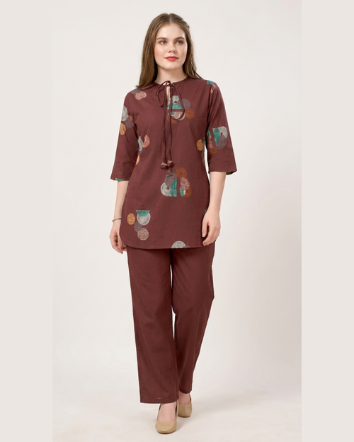 Abstract Print Cotton Kurta Pant Set