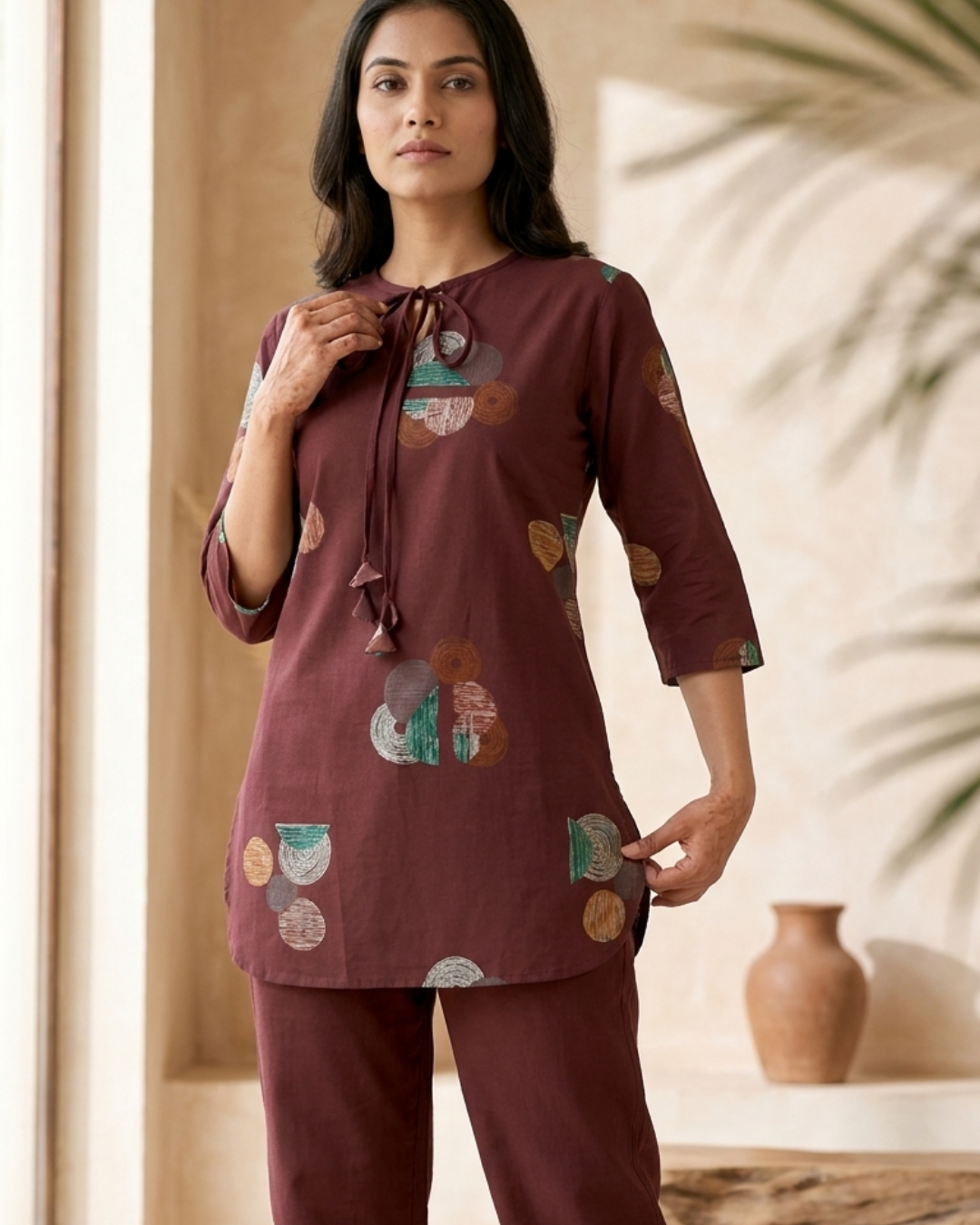 Abstract Print Cotton Kurta Pant Set