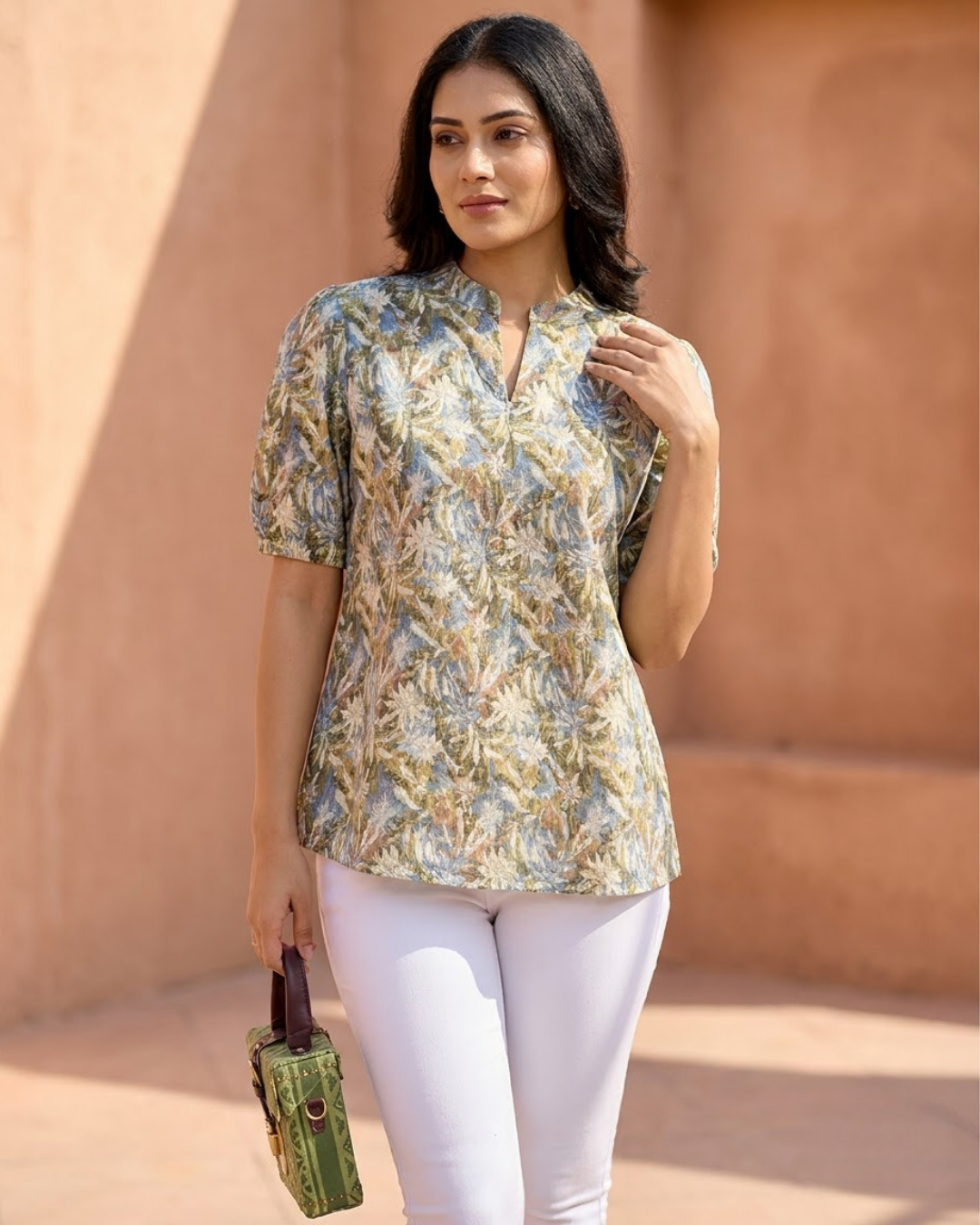 Casual V‑Neck Floral Tunic Top