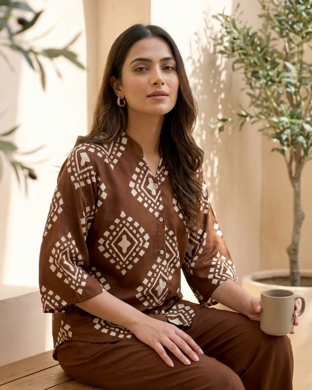 Geometric Print Cotton Shirt & Pant Co-ord Set