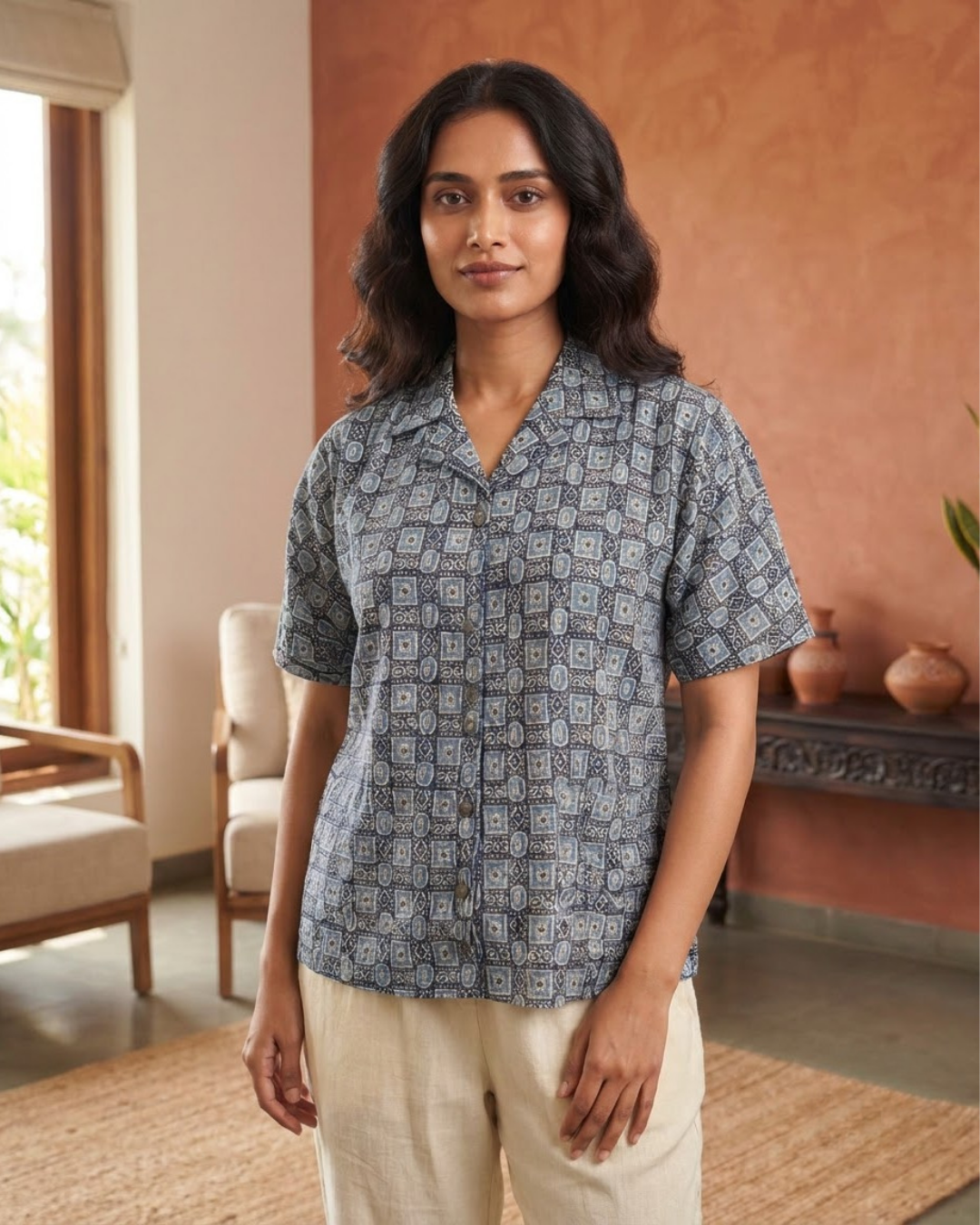 Blue Geometric Paisley Print Shirt