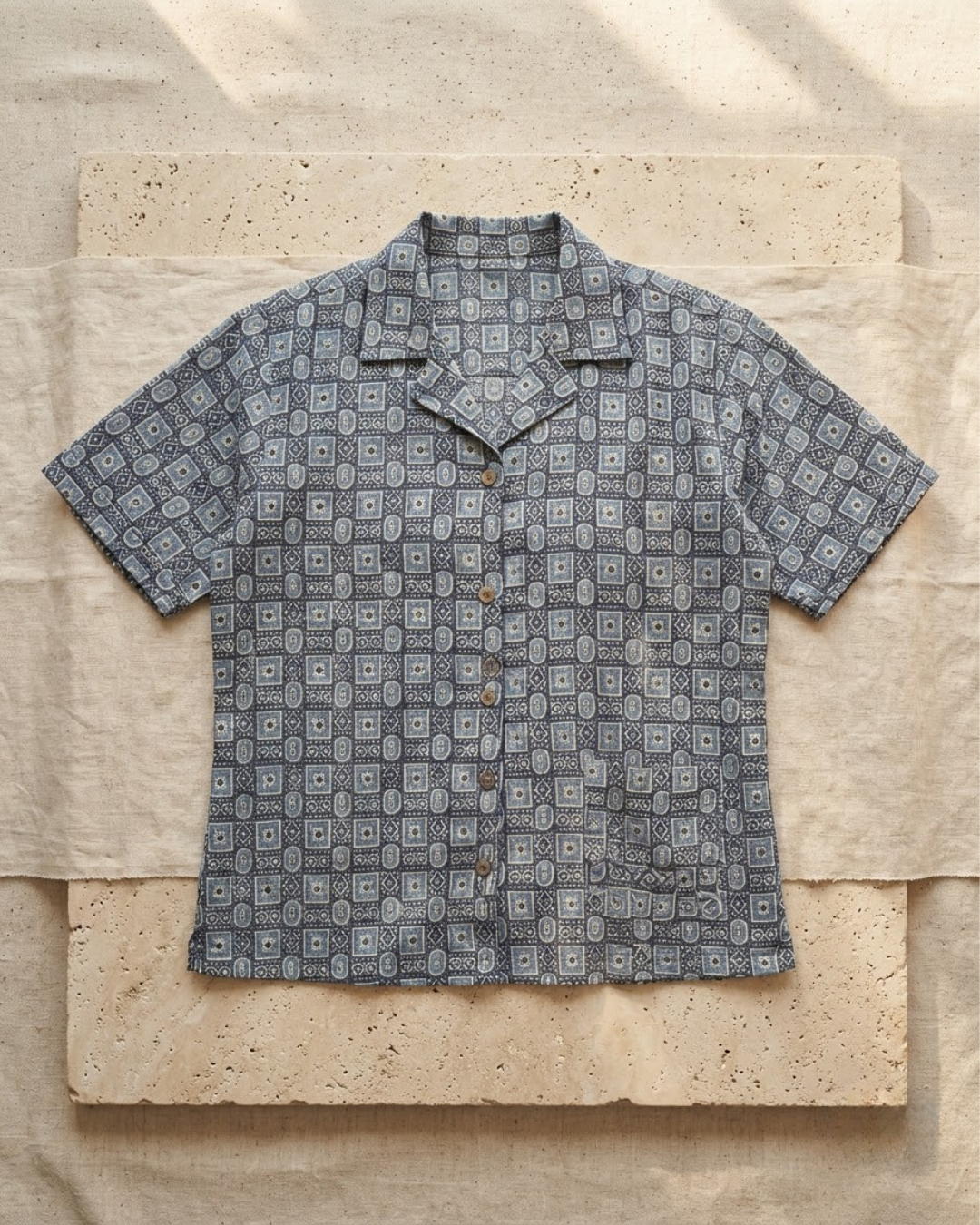 Blue Geometric Paisley Print Shirt