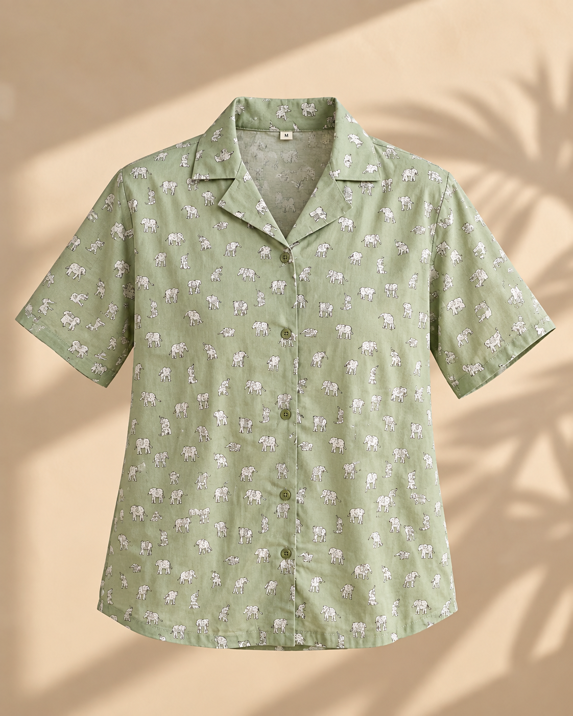Printed Casual Women’s Shirt Collection – Sage Green & Yellow Elephant Print
