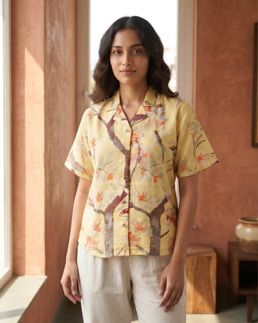 Yellow Tree Branch Print Shirt