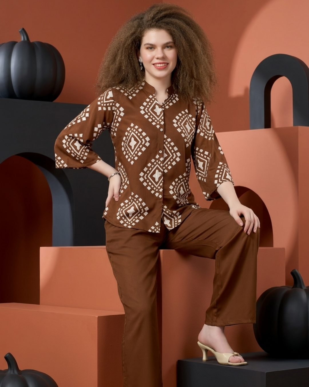 Geometric Print Cotton Shirt & Pant Co-ord Set