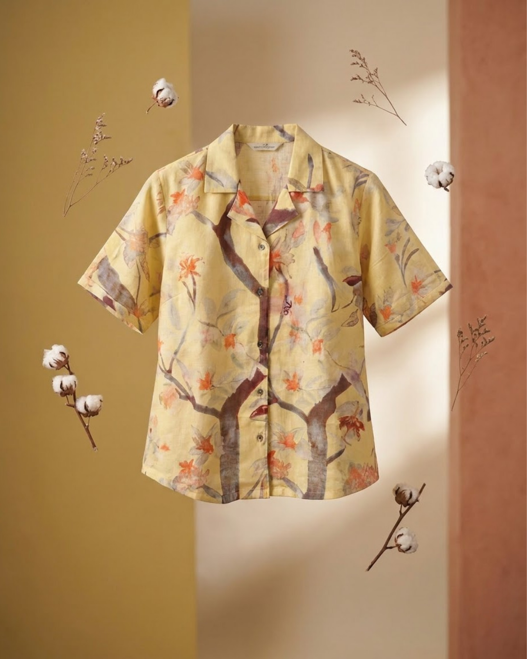 Yellow Tree Branch Print Shirt