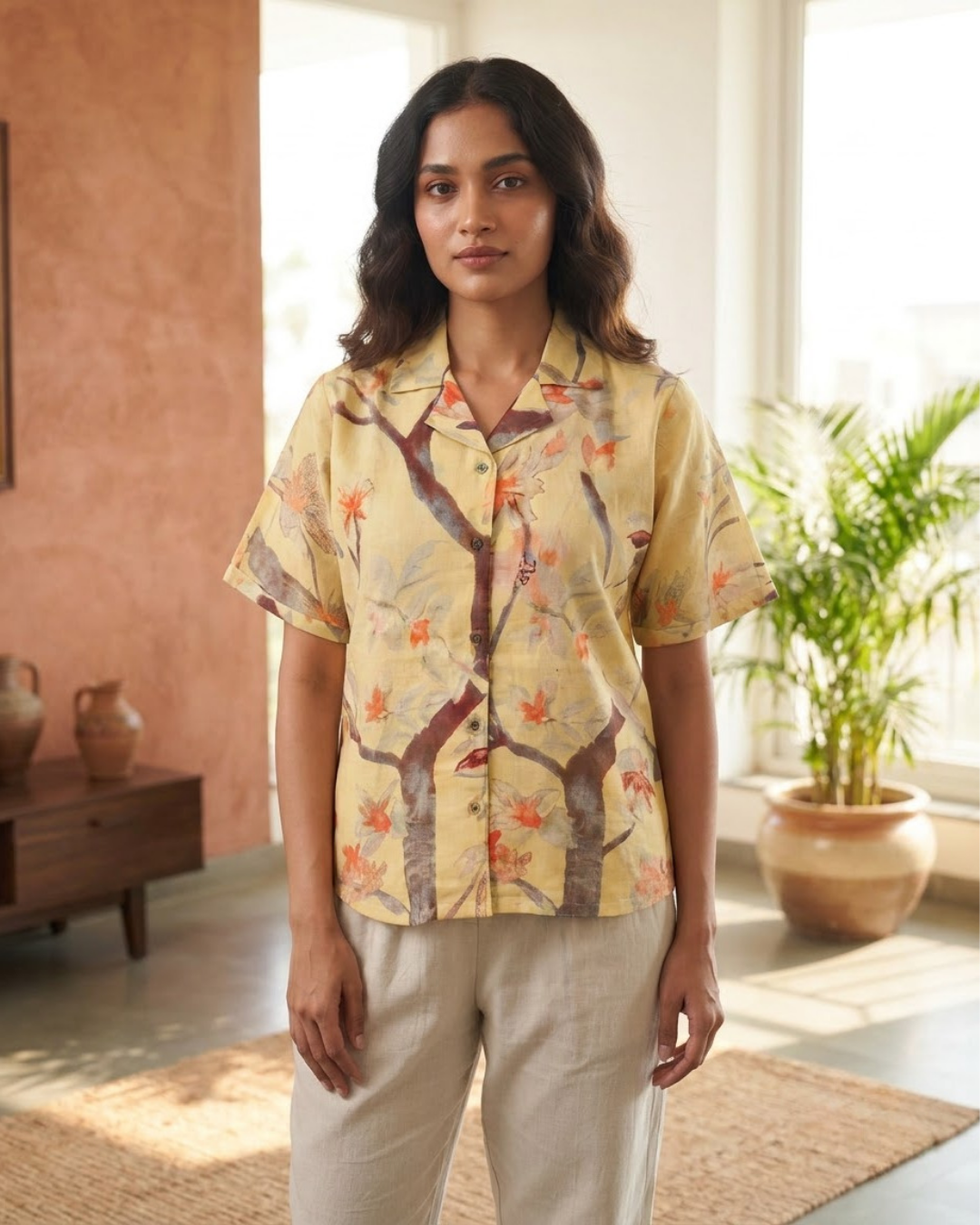 Yellow Tree Branch Print Shirt