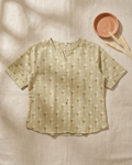 Beige Floral Motif Button‑Up Shirt