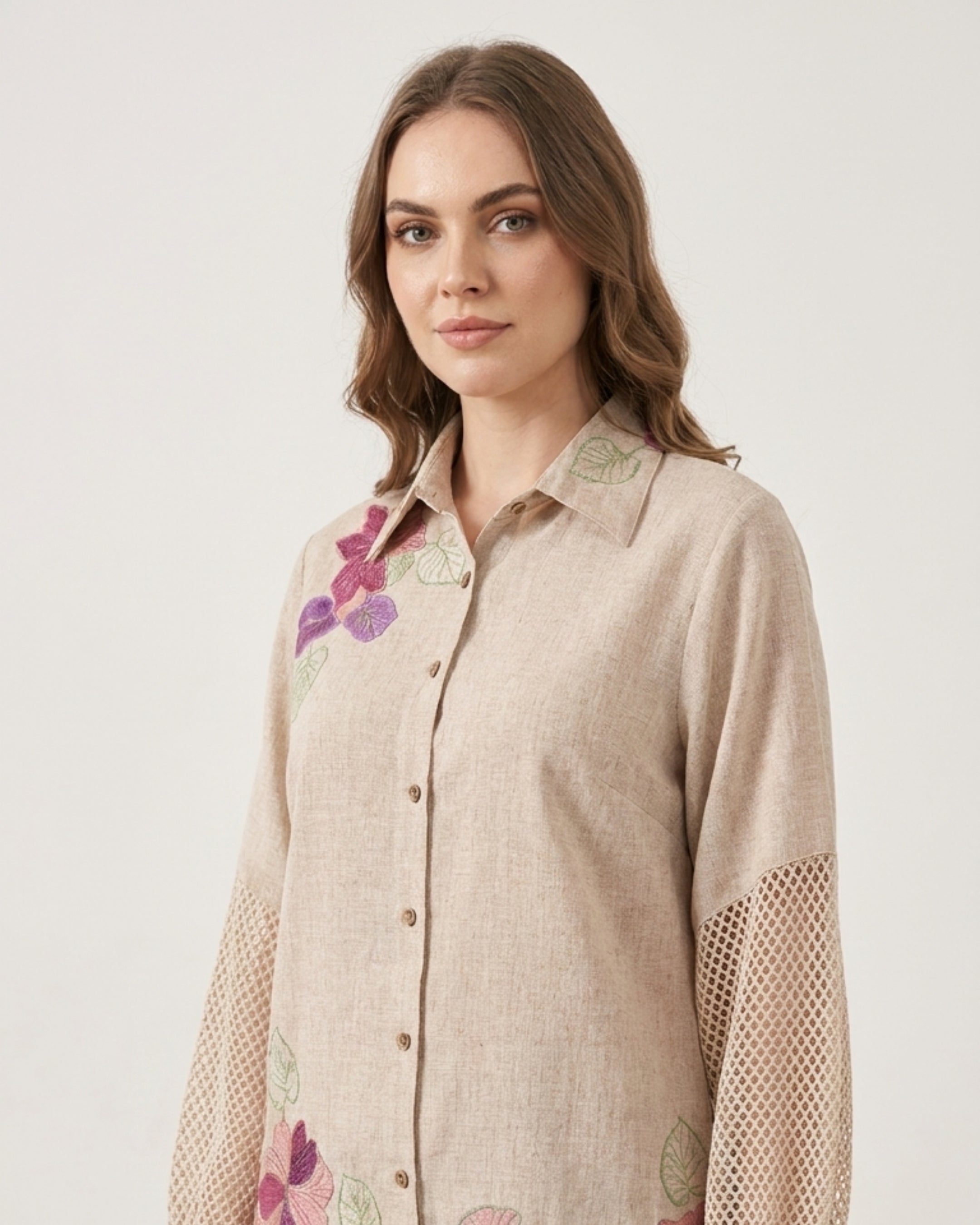 Beige Floral Shirt & Pant Set