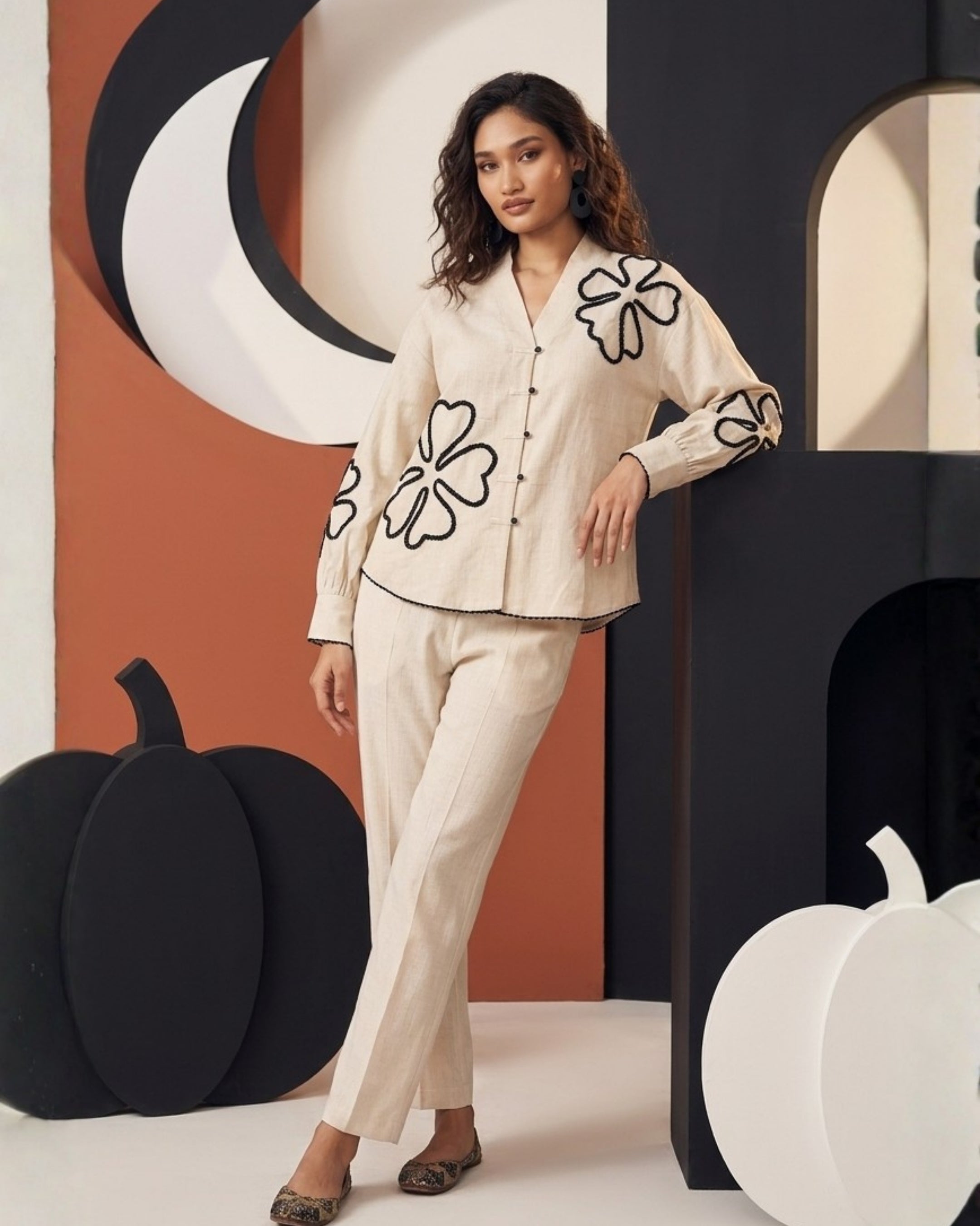 Ivory Floral Appliqué Co-Ord Set