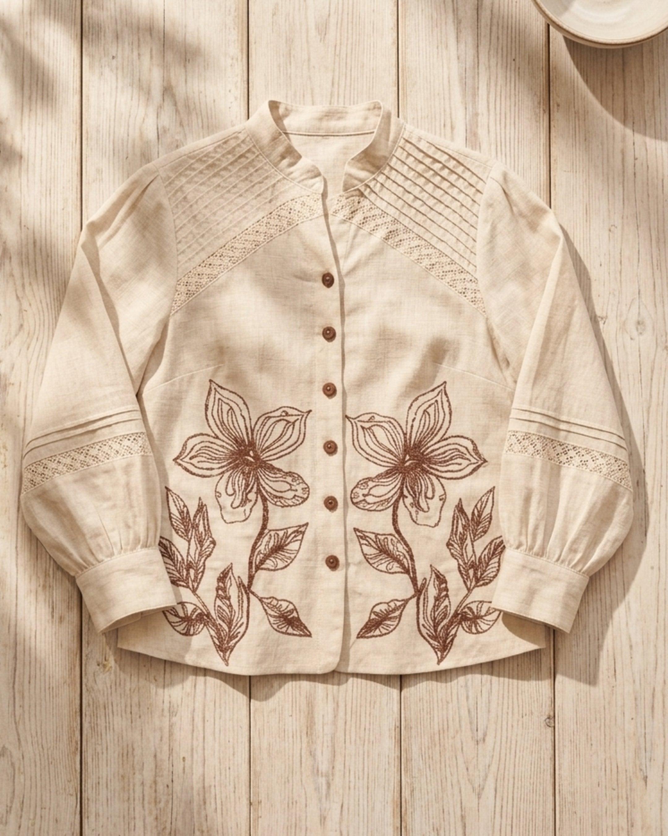 Beige Floral Shirt & Pant Set