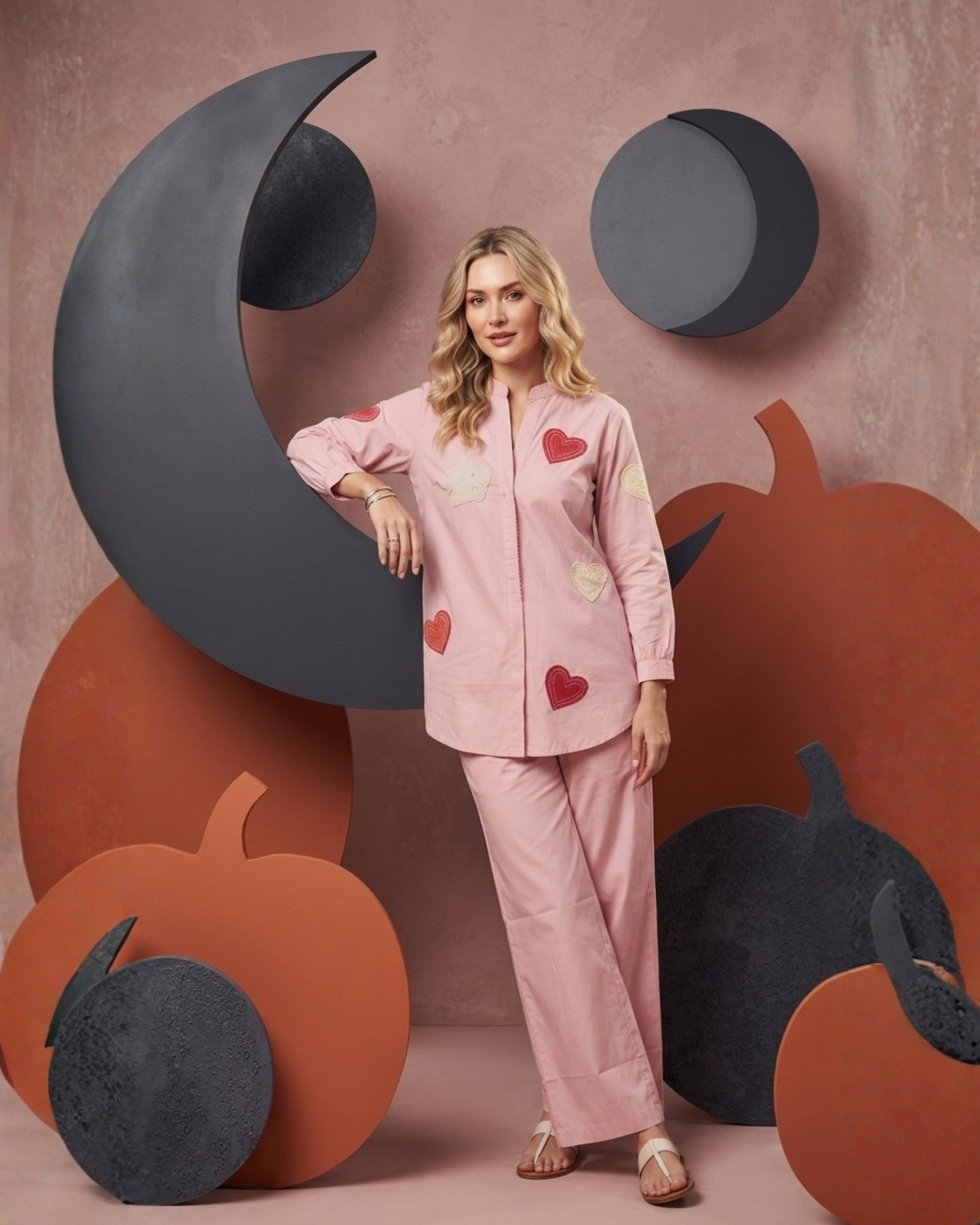 Blush Pink Heart Appliqué Co-Ord Set