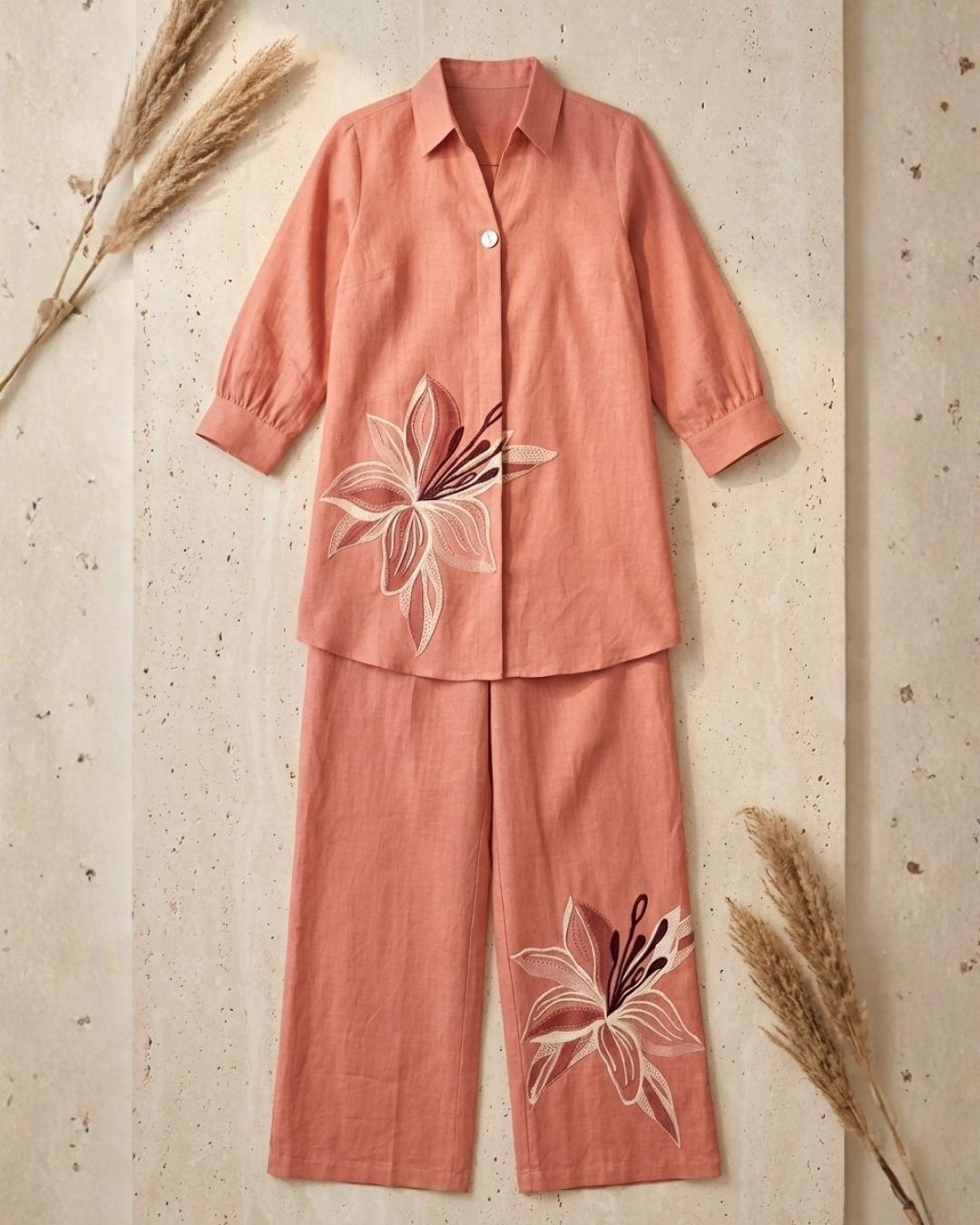 Peach Floral Shirt & Pant Set
